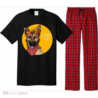 German Shepherd Dog Autumn Leaves Crown Hello Fall Pajama Set