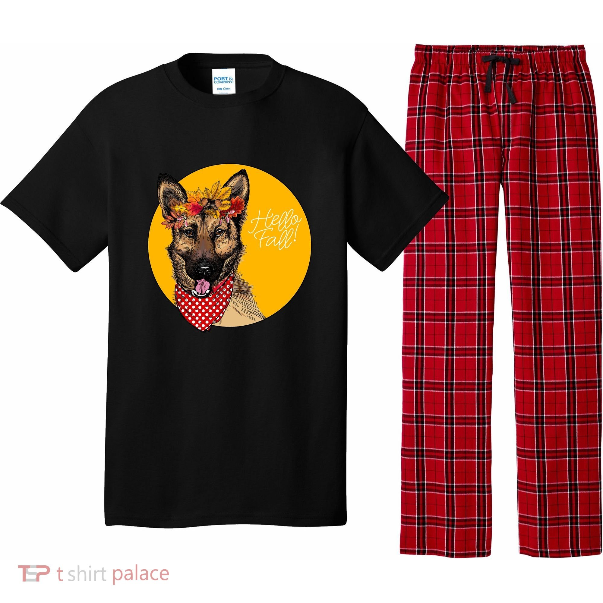 German Shepherd Dog Autumn Leaves Crown Hello Fall Pajama Set