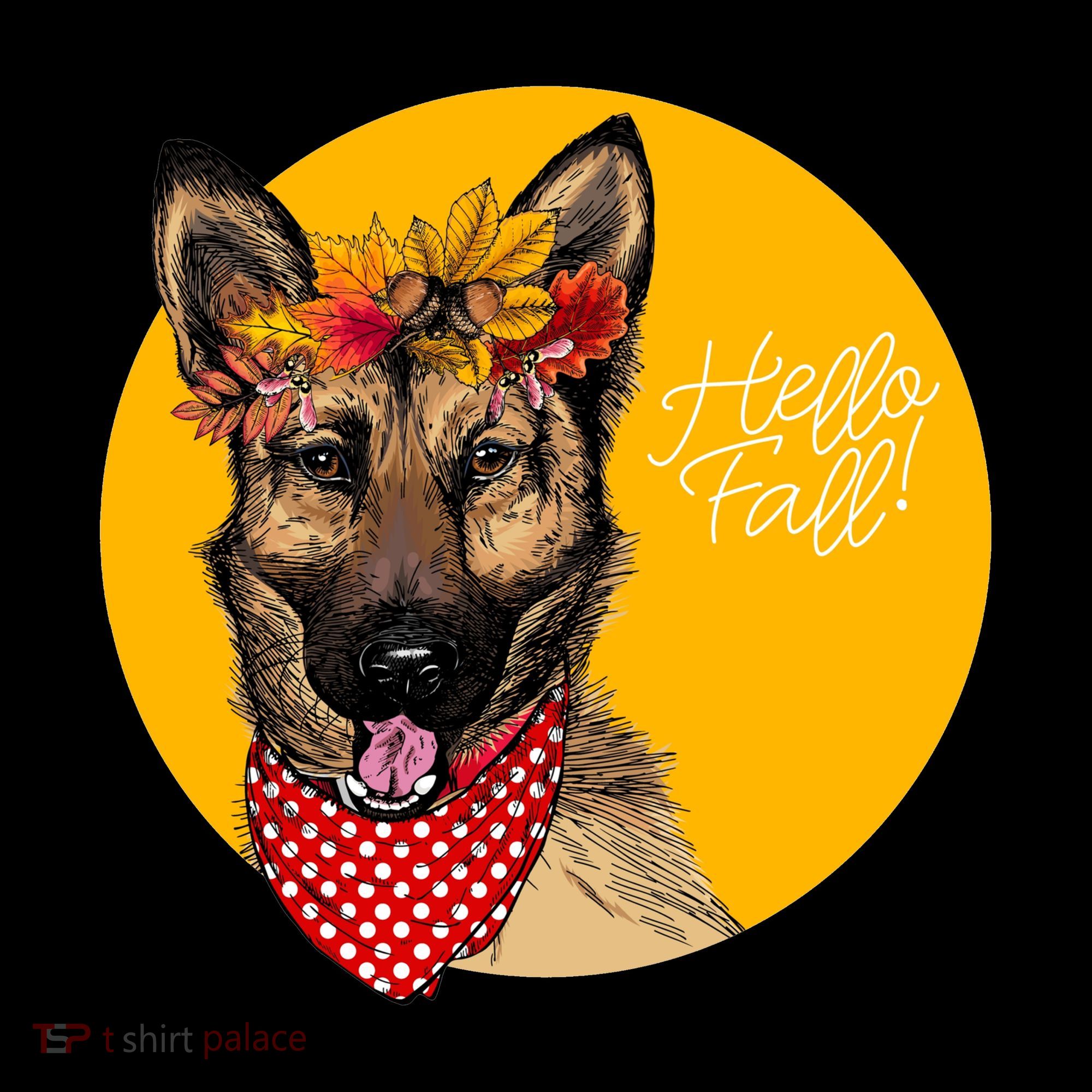 German Shepherd Dog Autumn Leaves Crown Hello Fall Polo