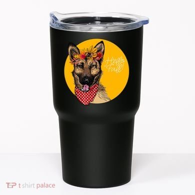 German Shepherd Dog Autumn Leaves Crown Hello Fall Tumbler
