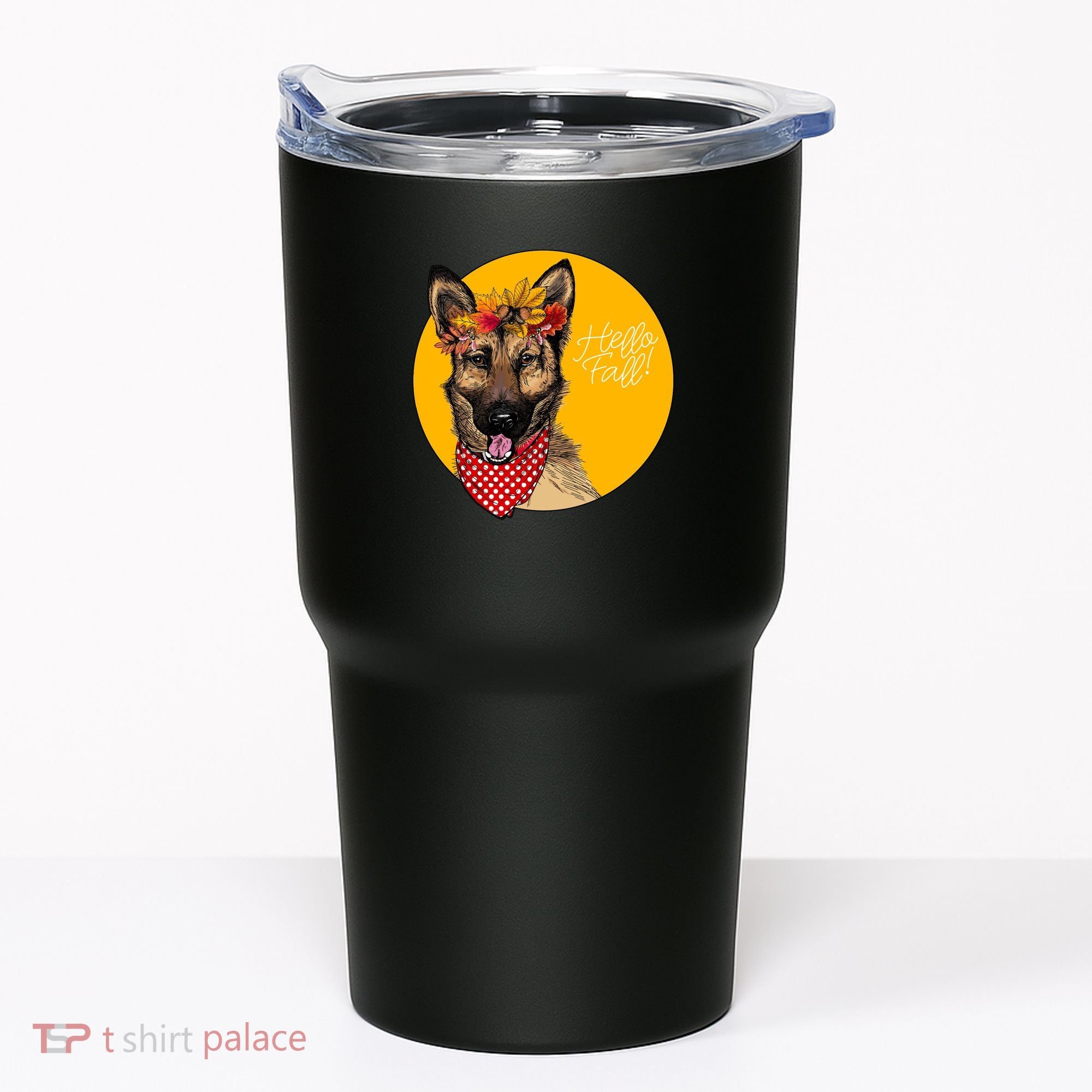 German Shepherd Dog Autumn Leaves Crown Hello Fall Tumbler