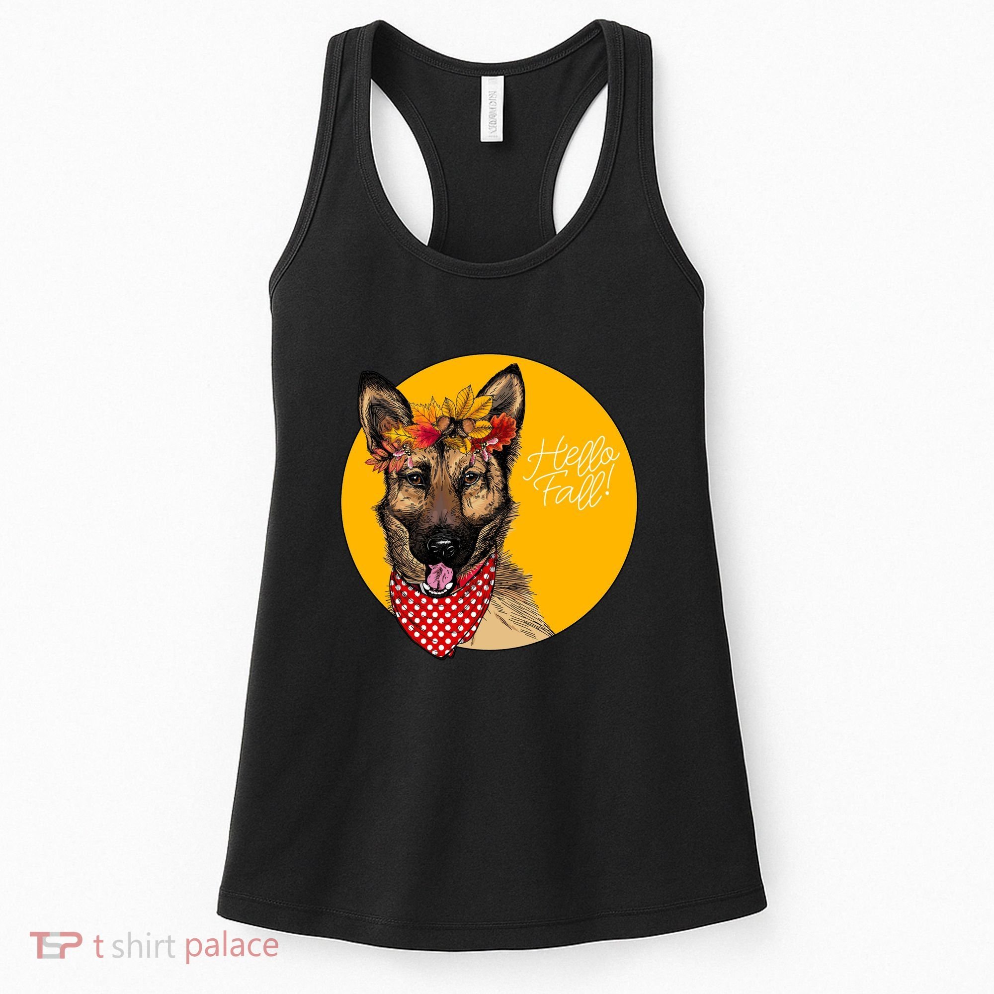 German Shepherd Dog Autumn Leaves Crown Hello Fall Women's Tank Top