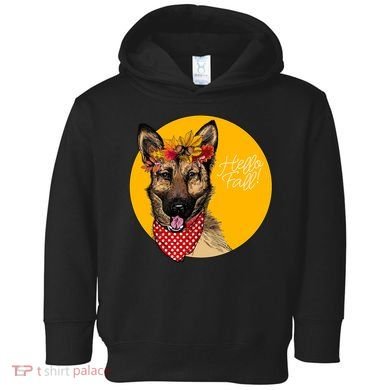 German Shepherd Dog Autumn Leaves Crown Hello Fall Toddler Hoodie