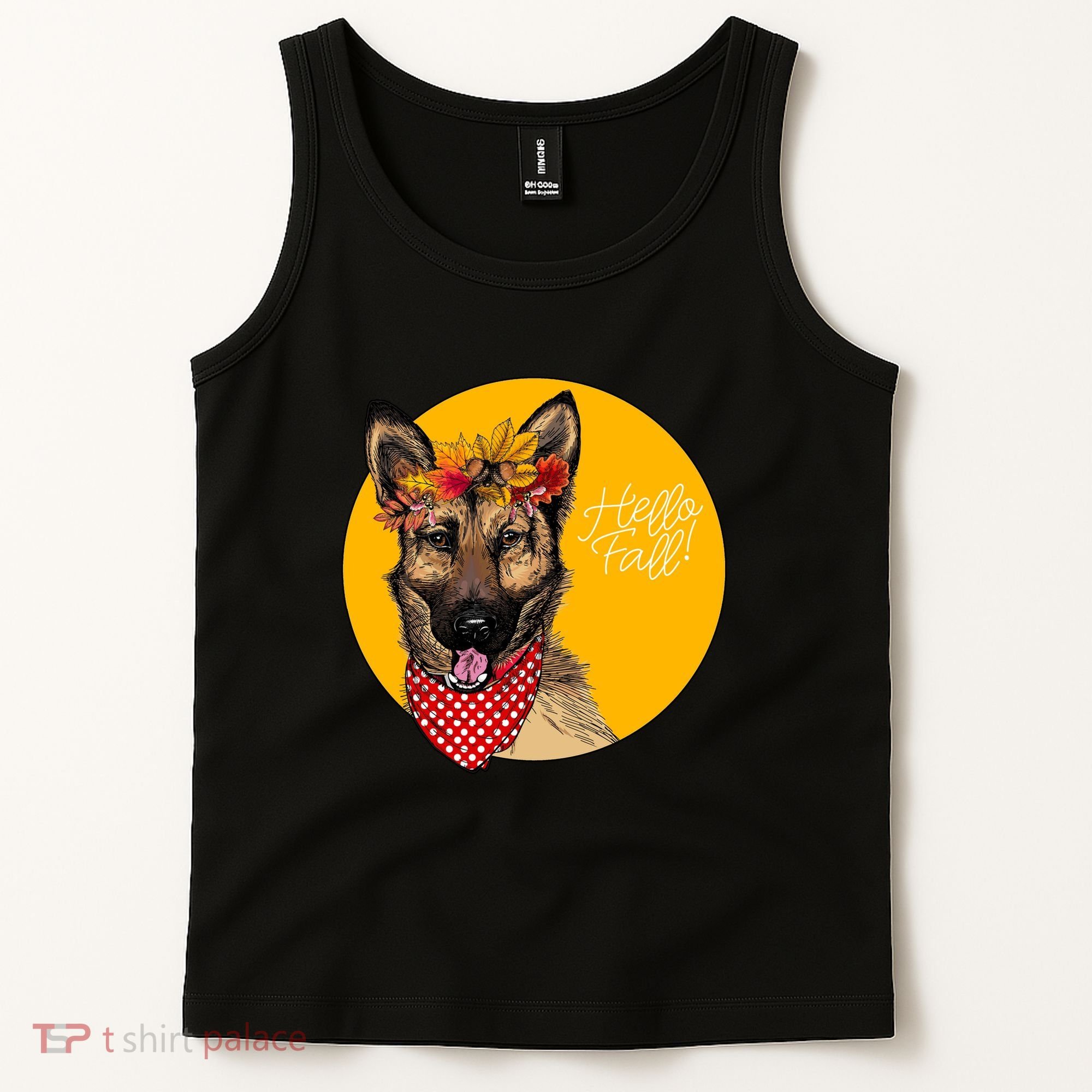 German Shepherd Dog Autumn Leaves Crown Hello Fall Tank Top