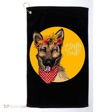 German Shepherd Dog Autumn Leaves Crown Hello Fall Golf Towel