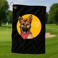 German Shepherd Dog Autumn Leaves Crown Hello Fall Golf Towel thumb 1