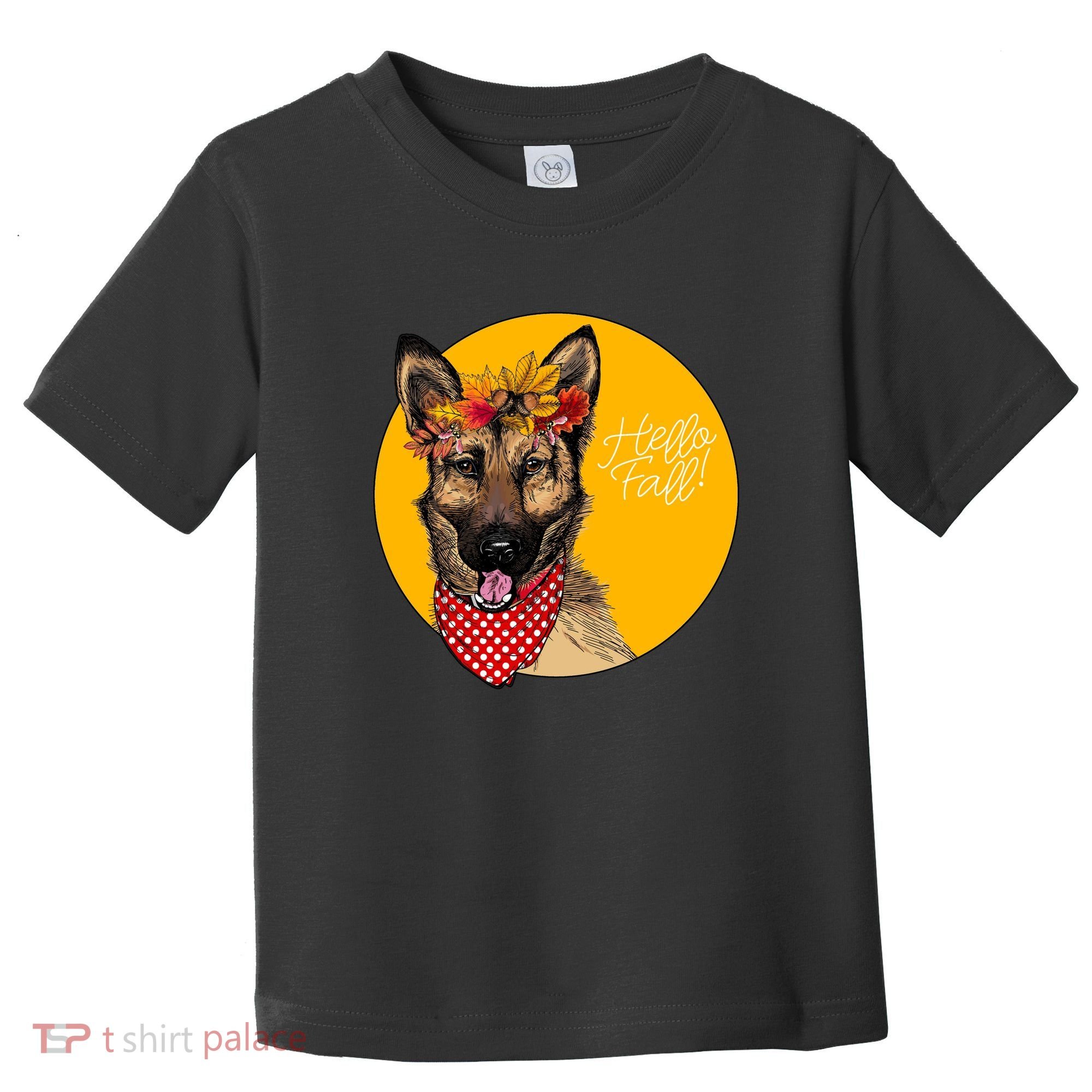 German Shepherd Dog Autumn Leaves Crown Hello Fall Toddler T-Shirt
