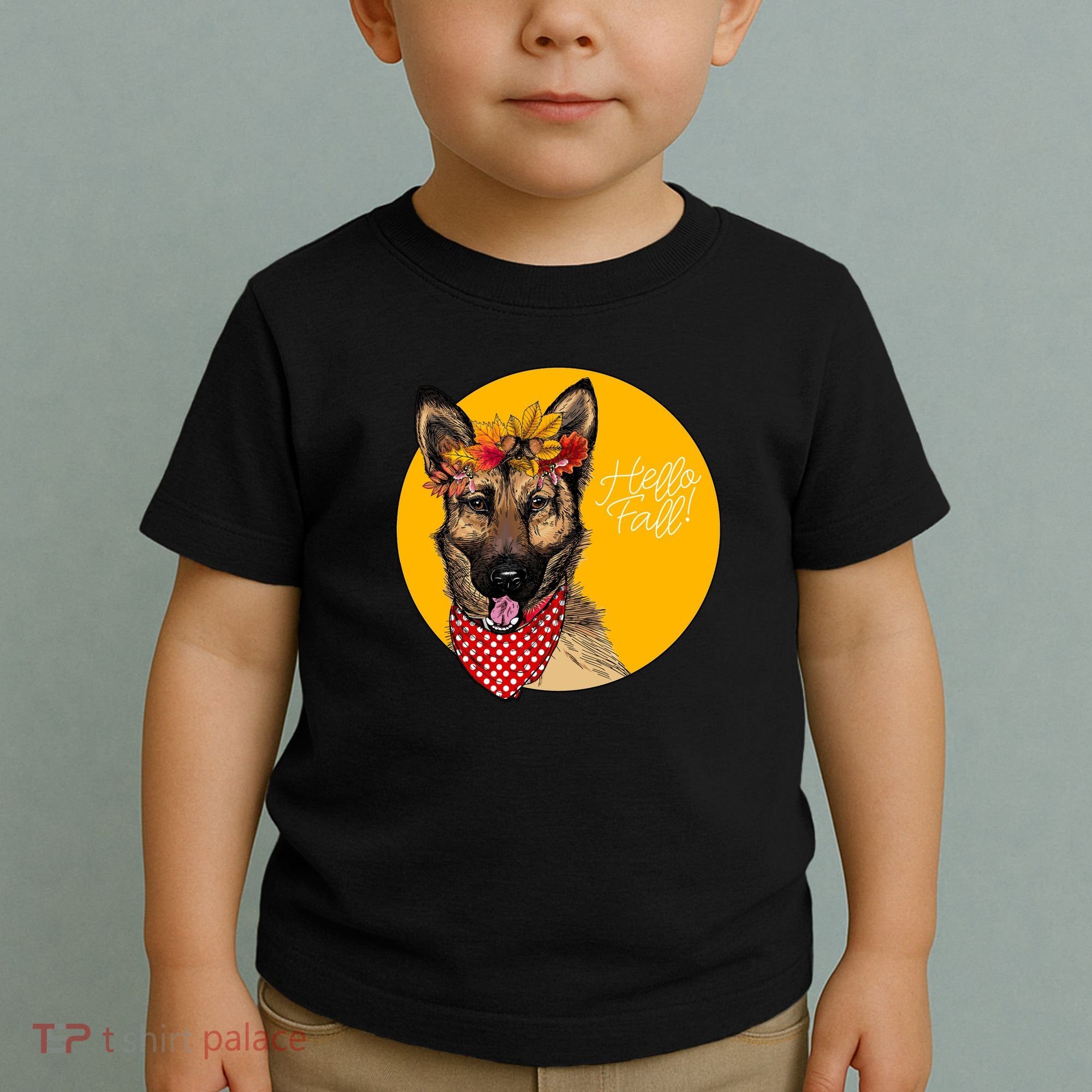 German Shepherd Dog Autumn Leaves Crown Hello Fall Toddler T-Shirt