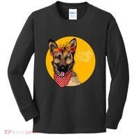 German Shepherd Dog Autumn Leaves Crown Hello Fall Kids Long Sleeve Shirt thumb 0