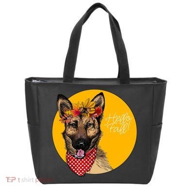German Shepherd Dog Autumn Leaves Crown Hello Fall Tote Bag