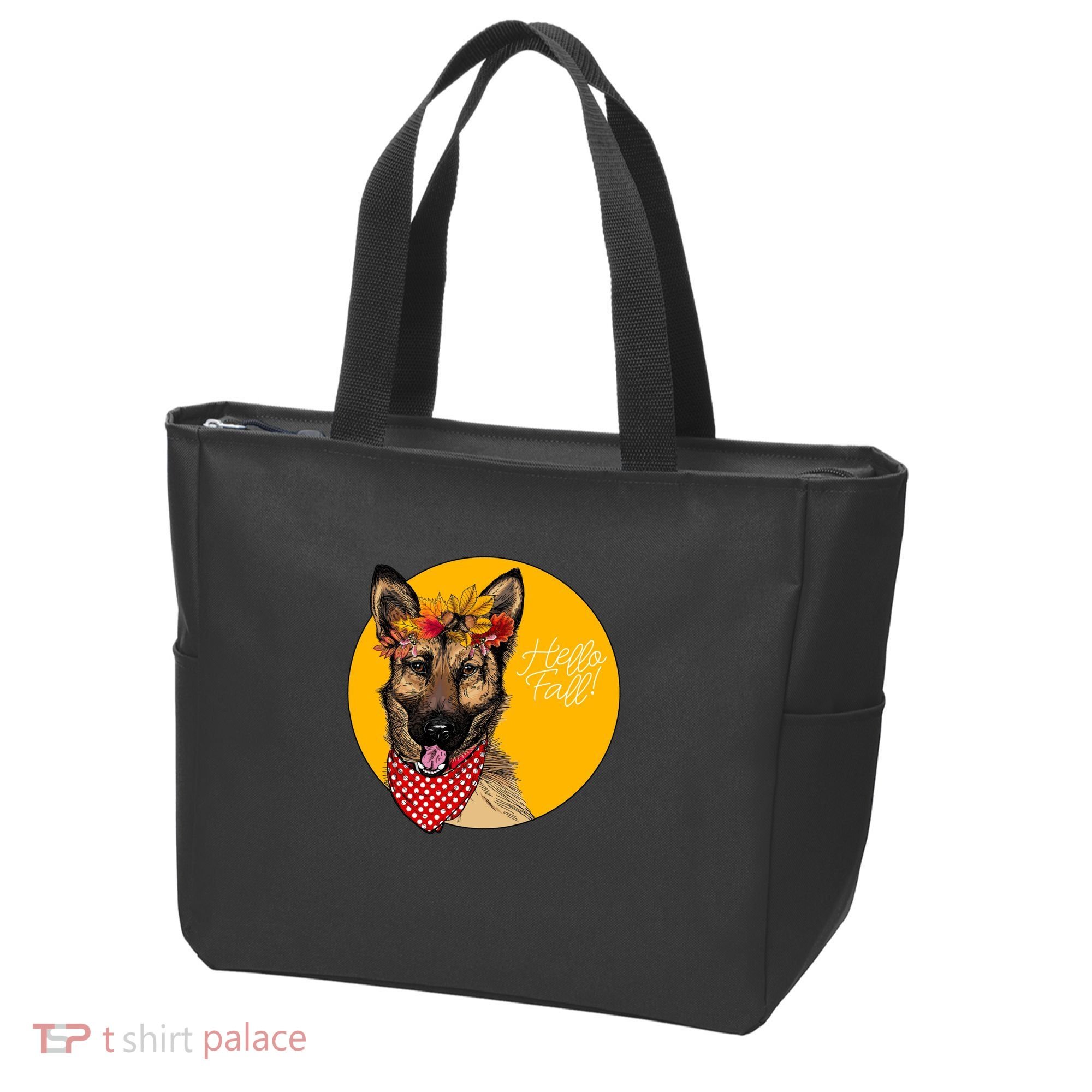 German Shepherd Dog Autumn Leaves Crown Hello Fall Tote Bag