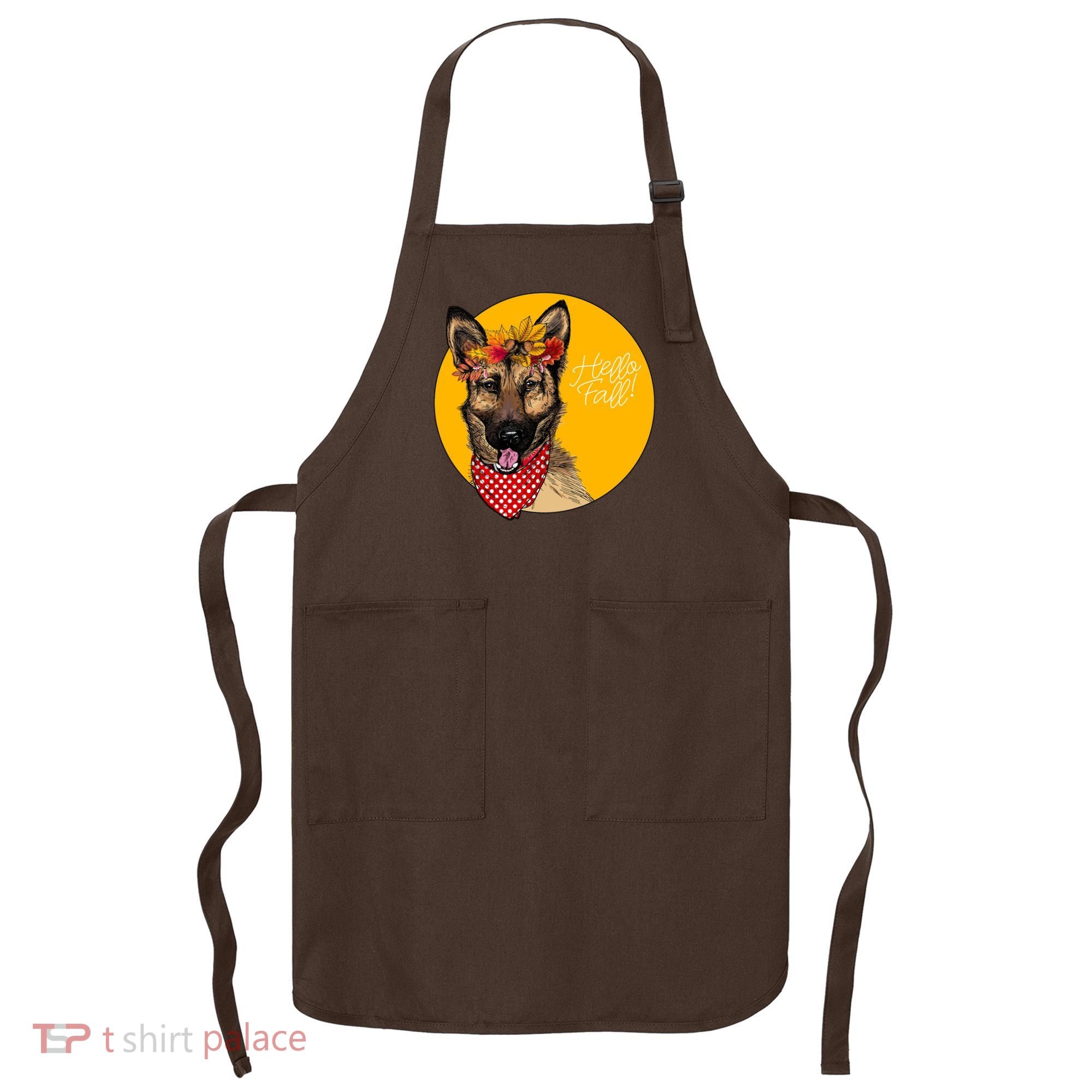 German Shepherd Dog Autumn Leaves Crown Hello Fall Apron