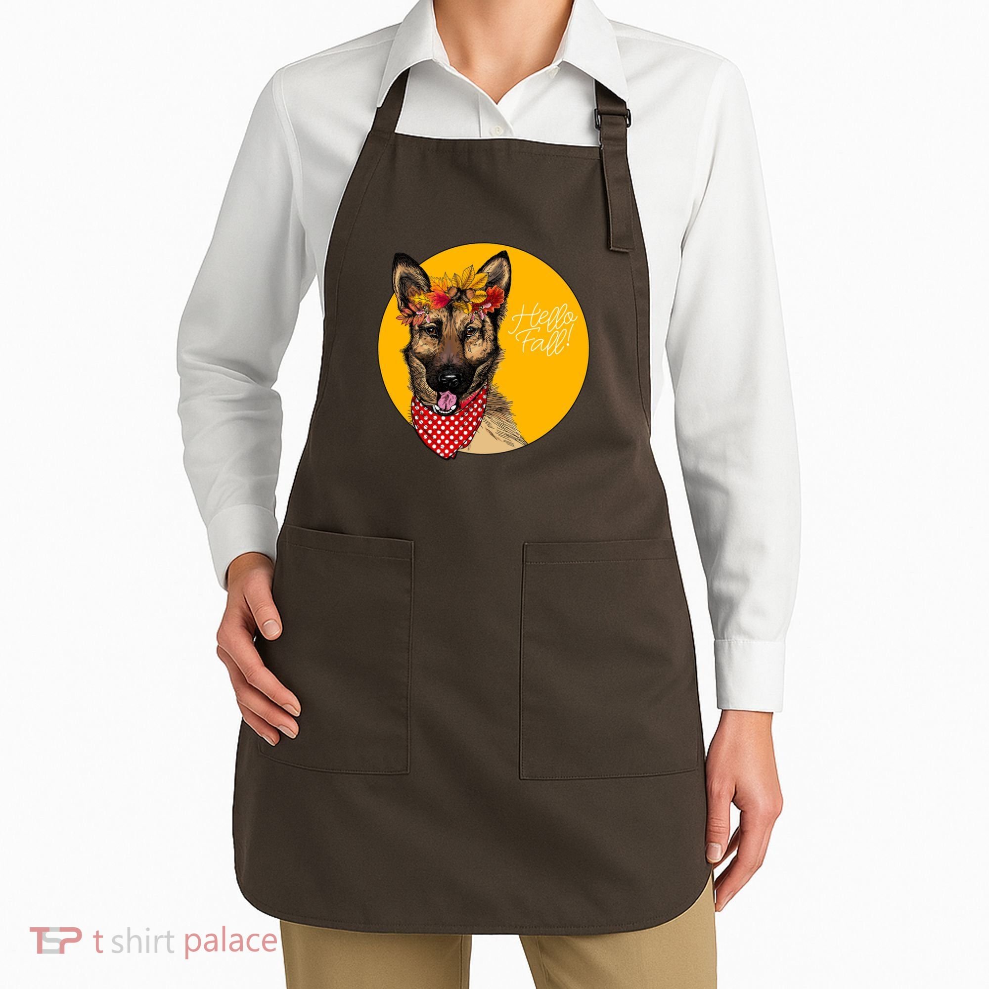 German Shepherd Dog Autumn Leaves Crown Hello Fall Apron