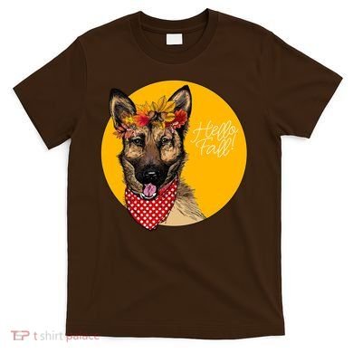 German Shepherd Dog Autumn Leaves Crown Hello Fall T-Shirt