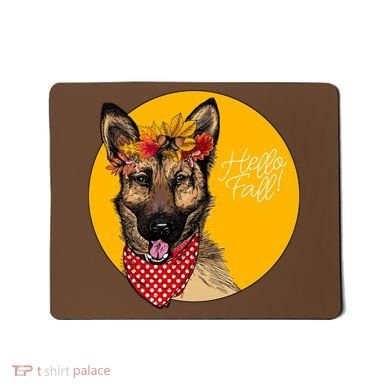 German Shepherd Dog Autumn Leaves Crown Hello Fall Mousepad