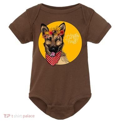 German Shepherd Dog Autumn Leaves Crown Hello Fall Baby Bodysuit