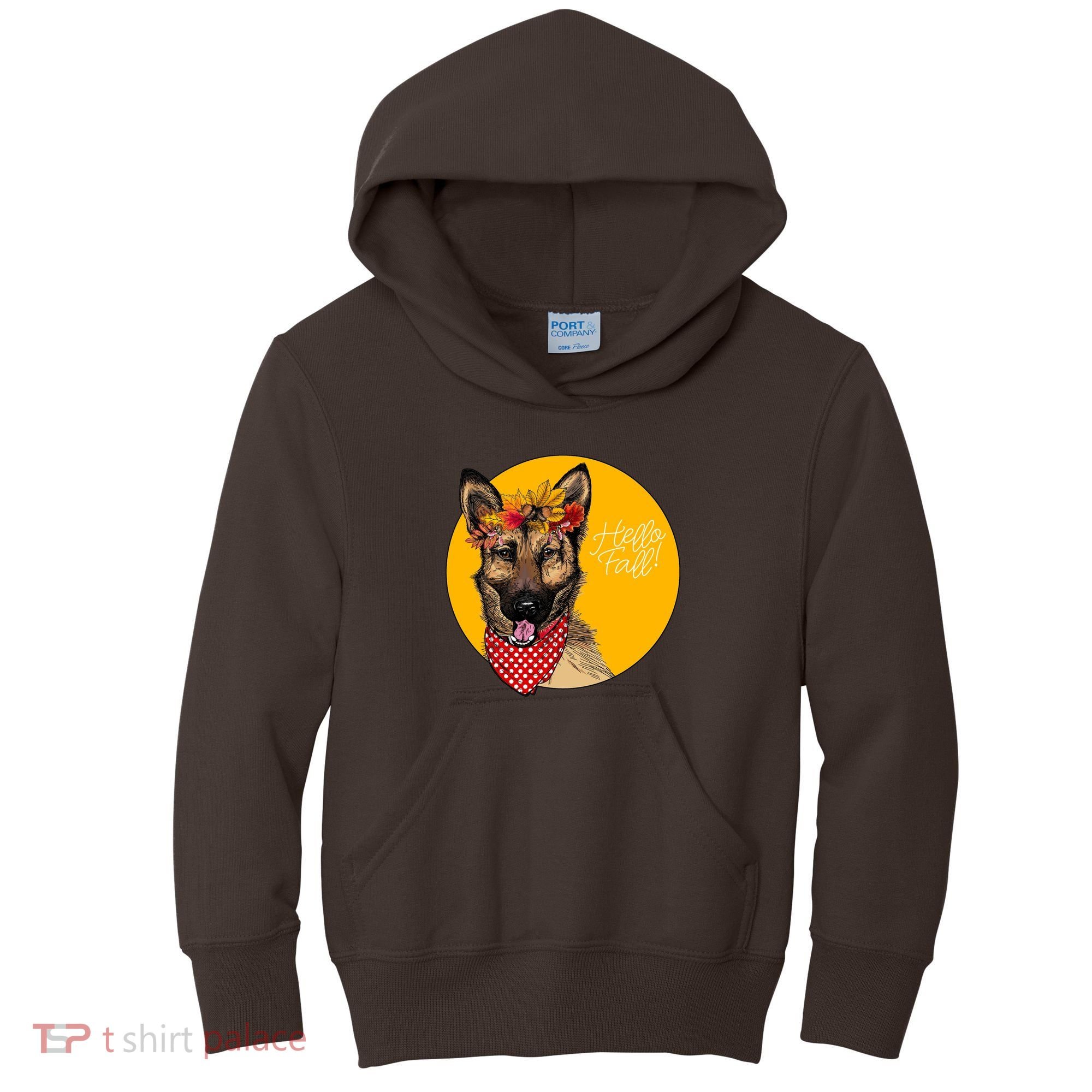 German Shepherd Dog Autumn Leaves Crown Hello Fall Kids Hoodie