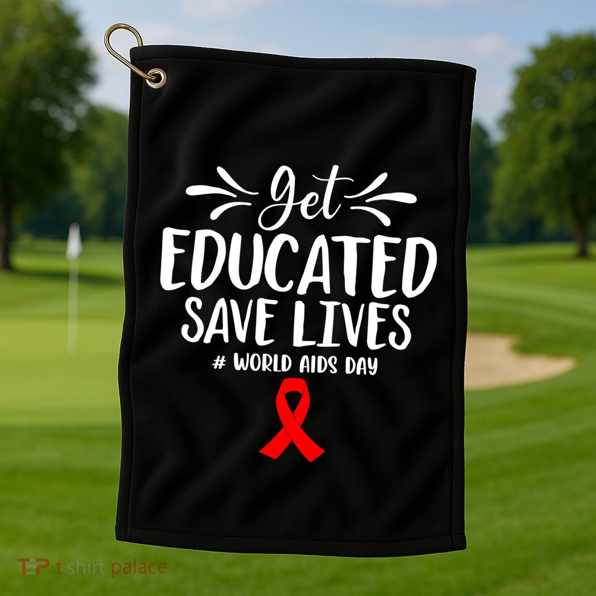 Get Educated Save Lives World Aids Day Gift Golf Towel