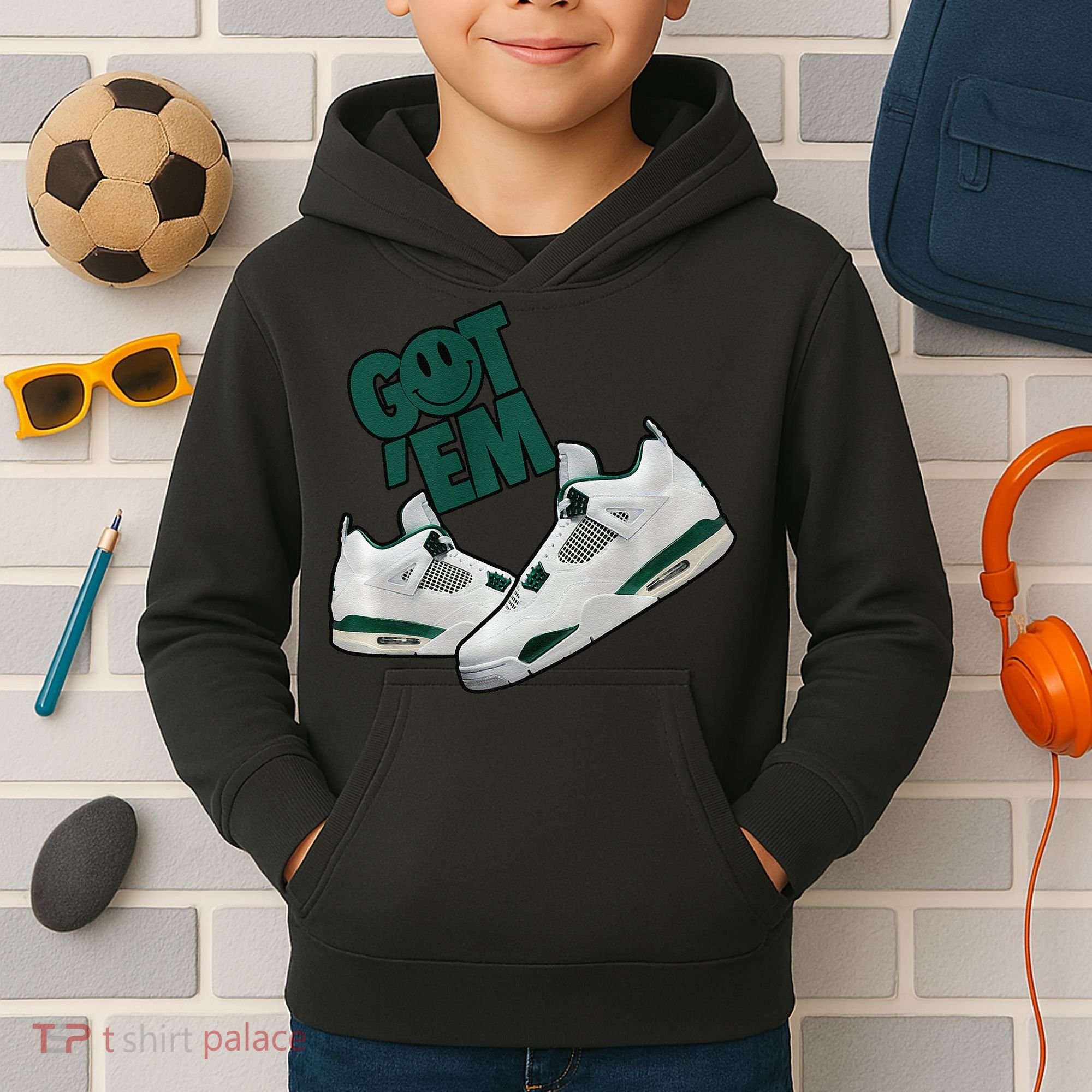 Got Em Smile Matching Oxidized Green 4s Premium Kids Hoodie