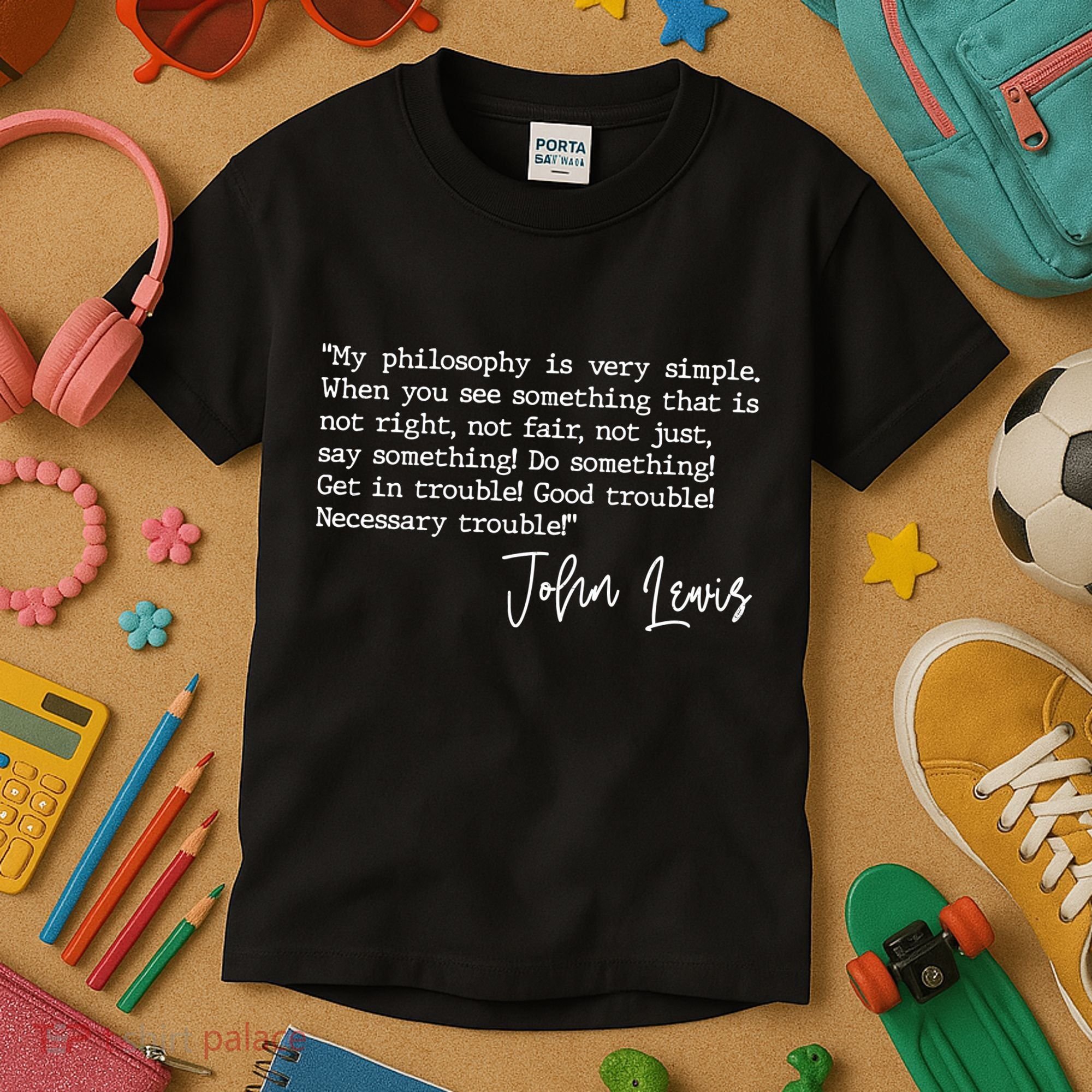 Get In Good Trouble John Lewis Quote Tribute Kids T-Shirt