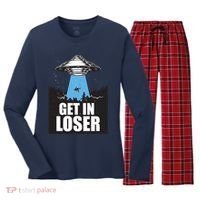 Get In Loser Alien UFO Women's Long Sleeve Flannel Pajama Set  thumb 0