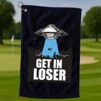 Get In Loser Alien UFO Golf Towel thumb 1
