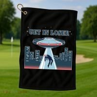 Get In Loser Anti Joe Biden UFO Abduction Golf Towel thumb 1