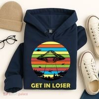 Get In Loser UFO Retro Alien Spaceship Hoodie thumb 4