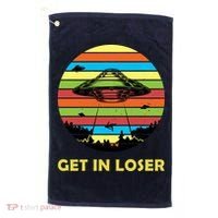 Get In Loser UFO Retro Alien Spaceship Golf Towel thumb 0