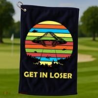 Get In Loser UFO Retro Alien Spaceship Golf Towel thumb 1