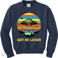 Get In Loser UFO Retro Alien Spaceship Kids Sweatshirt thumb 0