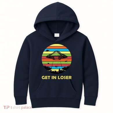 Get In Loser UFO Retro Alien Spaceship Kids Hoodie