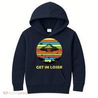 Get In Loser UFO Retro Alien Spaceship Kids Hoodie thumb 0