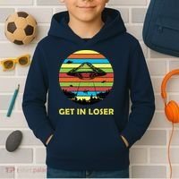 Get In Loser UFO Retro Alien Spaceship Kids Hoodie thumb 2