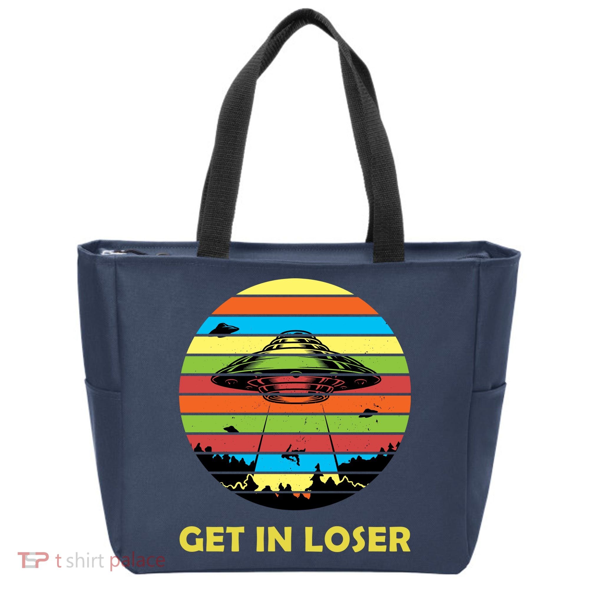 Get In Loser UFO Retro Alien Spaceship Tote Bag