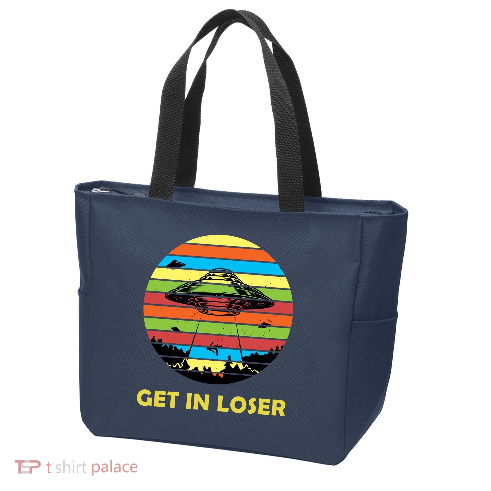 Get In Loser UFO Retro Alien Spaceship Tote Bag