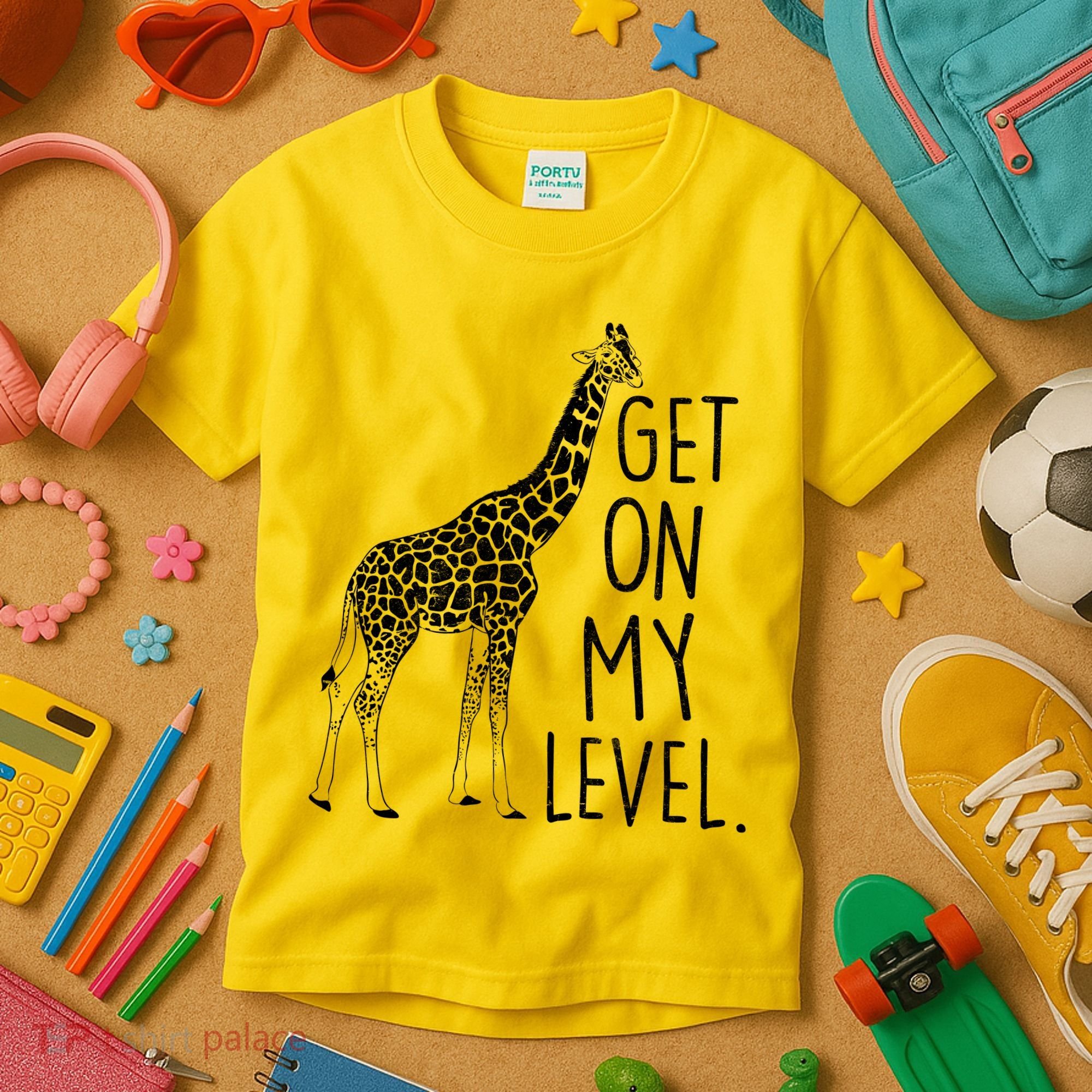 Get On My Level Giraffe Kids T-Shirt
