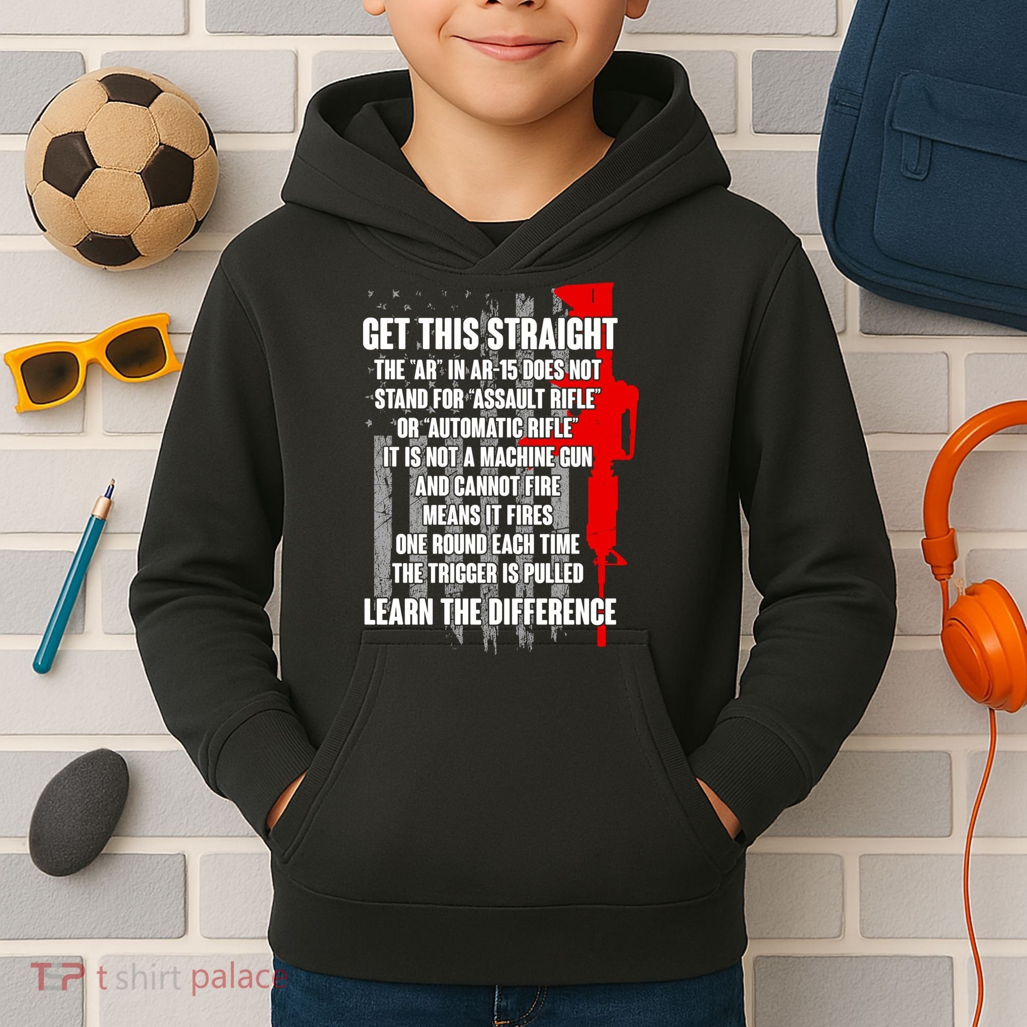 Get This Straight AR-15 US Flag Kids Hoodie
