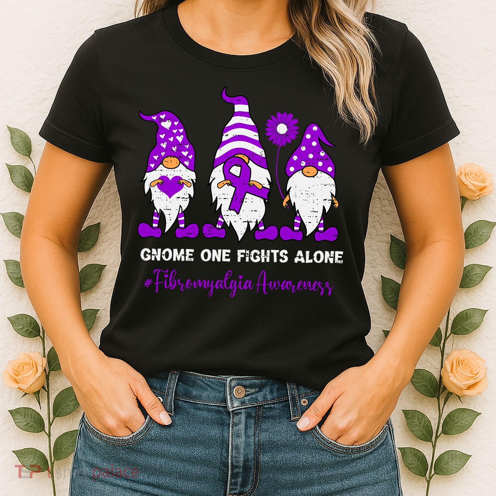 Gnome Fibromyalgia Awareness Fibro Ribbon Purple Support Women's T-Shirt