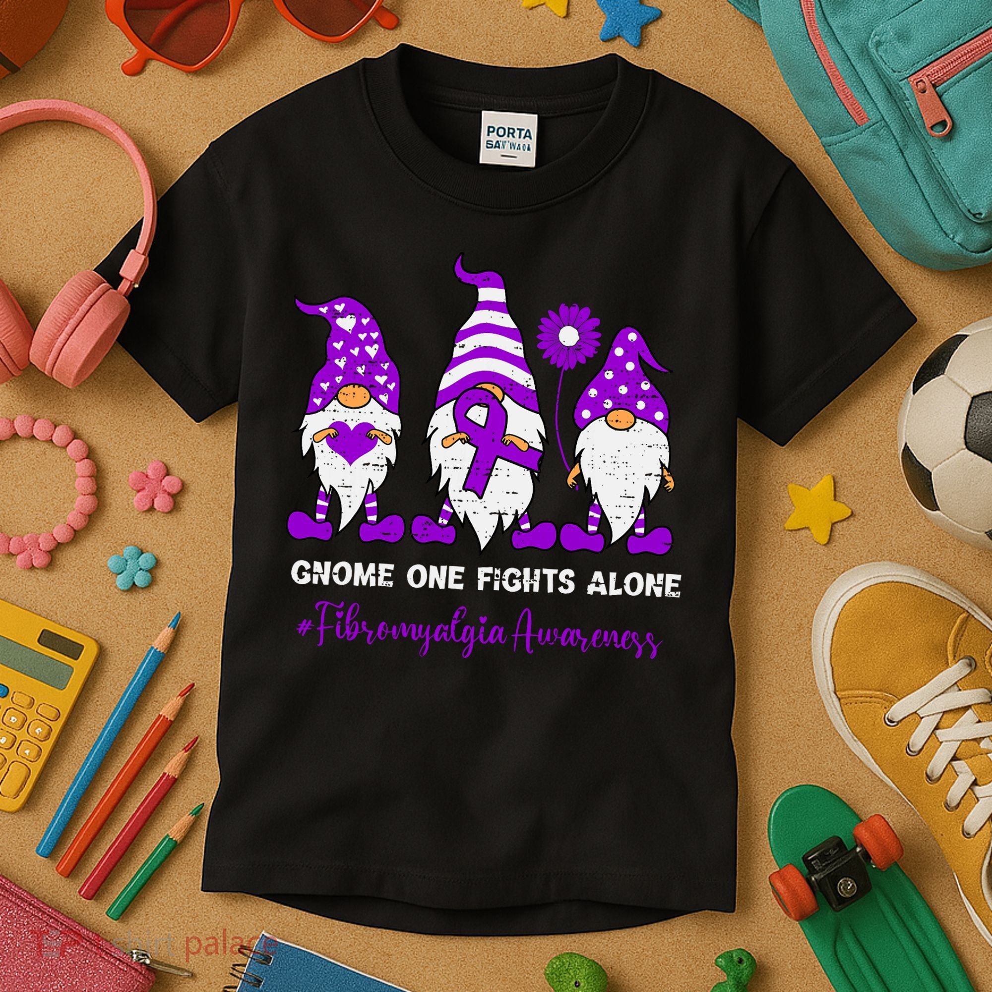 Gnome Fibromyalgia Awareness Fibro Ribbon Purple Support Kids T-Shirt