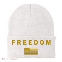 Gold Freedom American Values USA Flag Support Charlie Kirk Beanie thumb 0