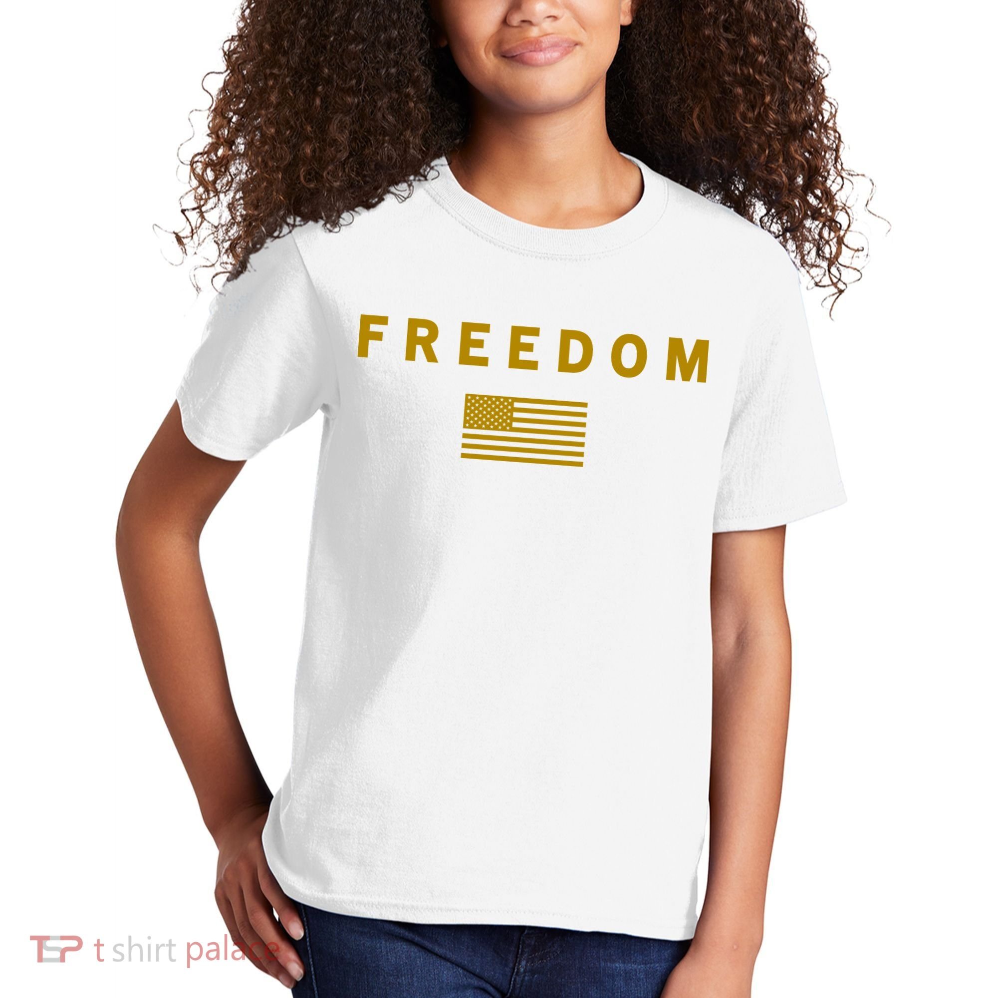 Gold Freedom American Values USA Flag Support Charlie Kirk Kids T-Shirt
