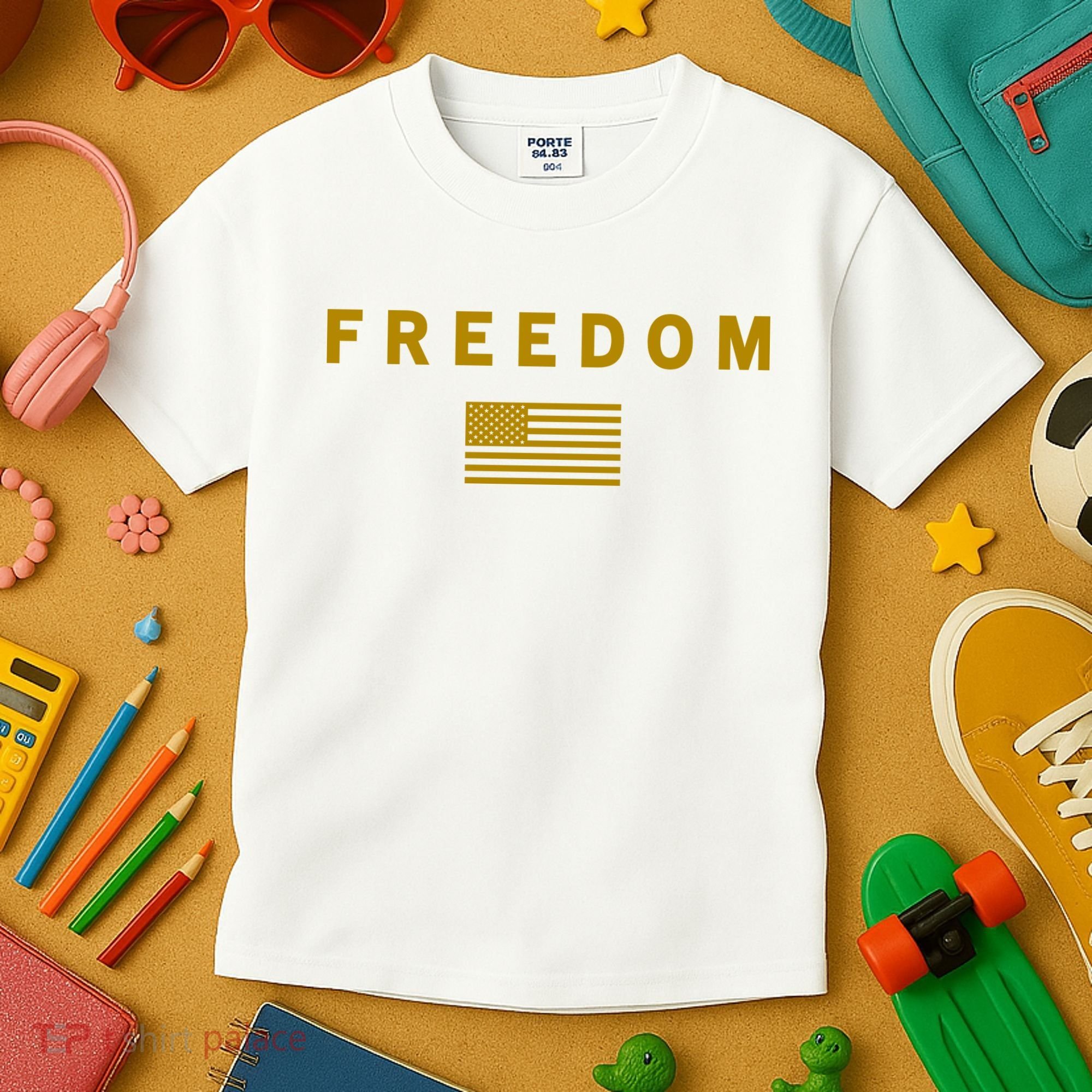 Gold Freedom American Values USA Flag Support Charlie Kirk Kids T-Shirt