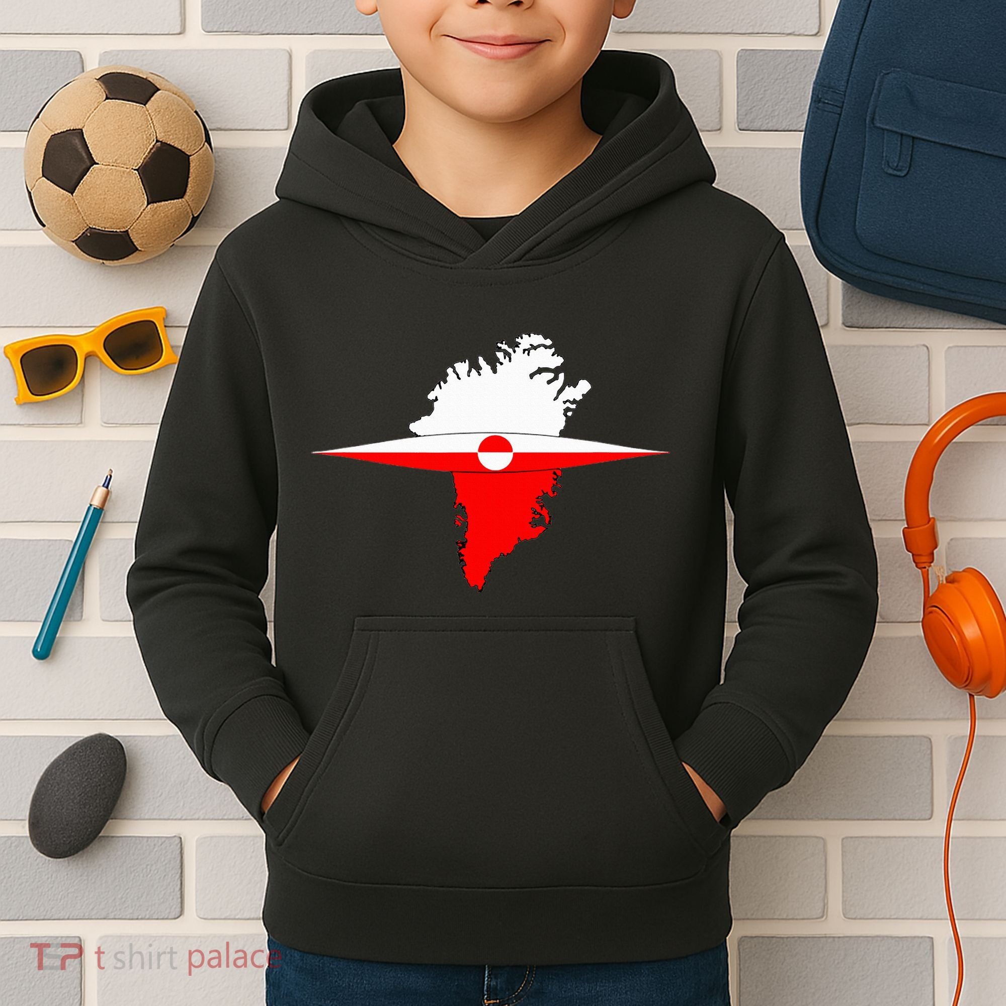 Greenland Flag And Kayak Qujaq Kids Hoodie