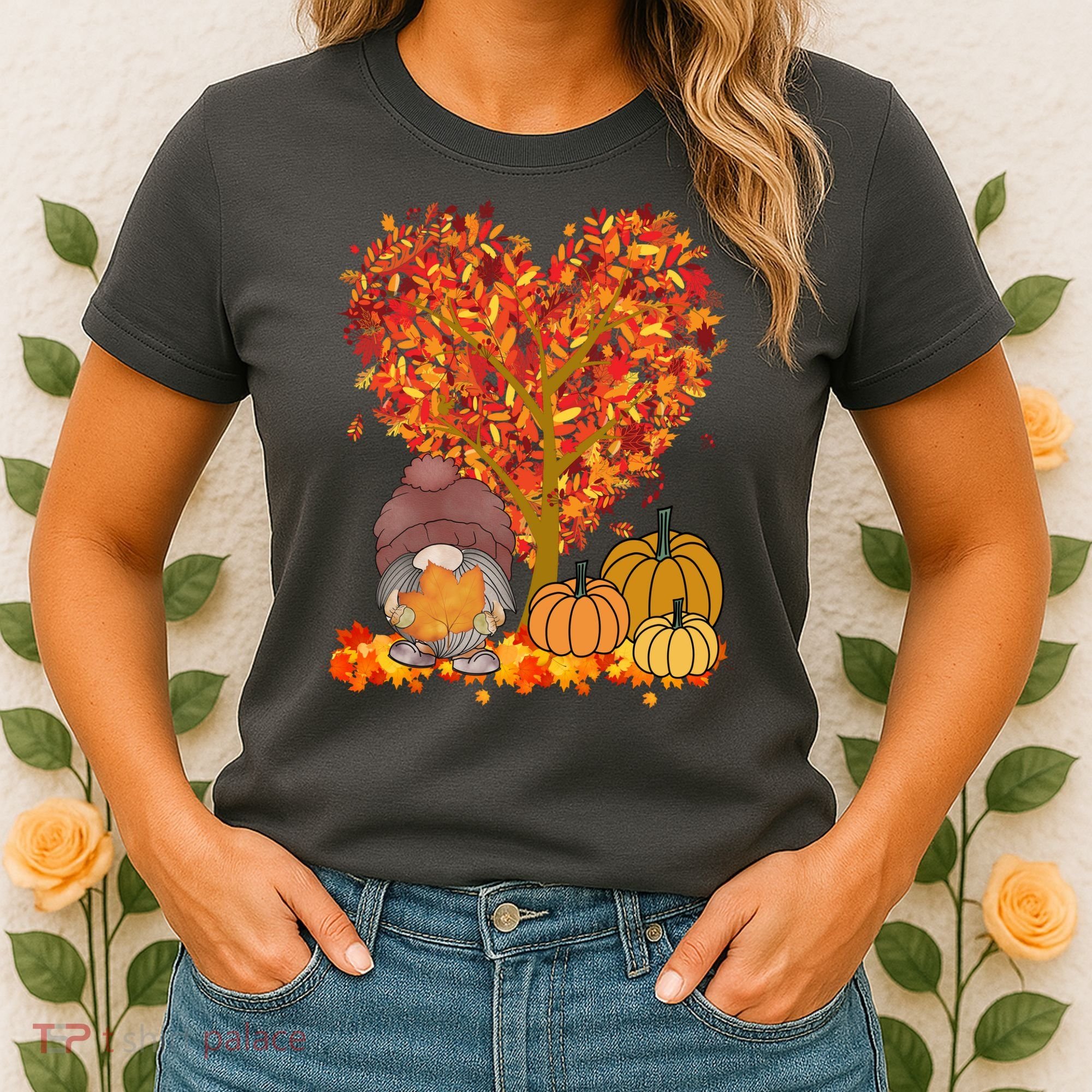Gnome Fall Autumn Heart Cute Women's T-Shirt