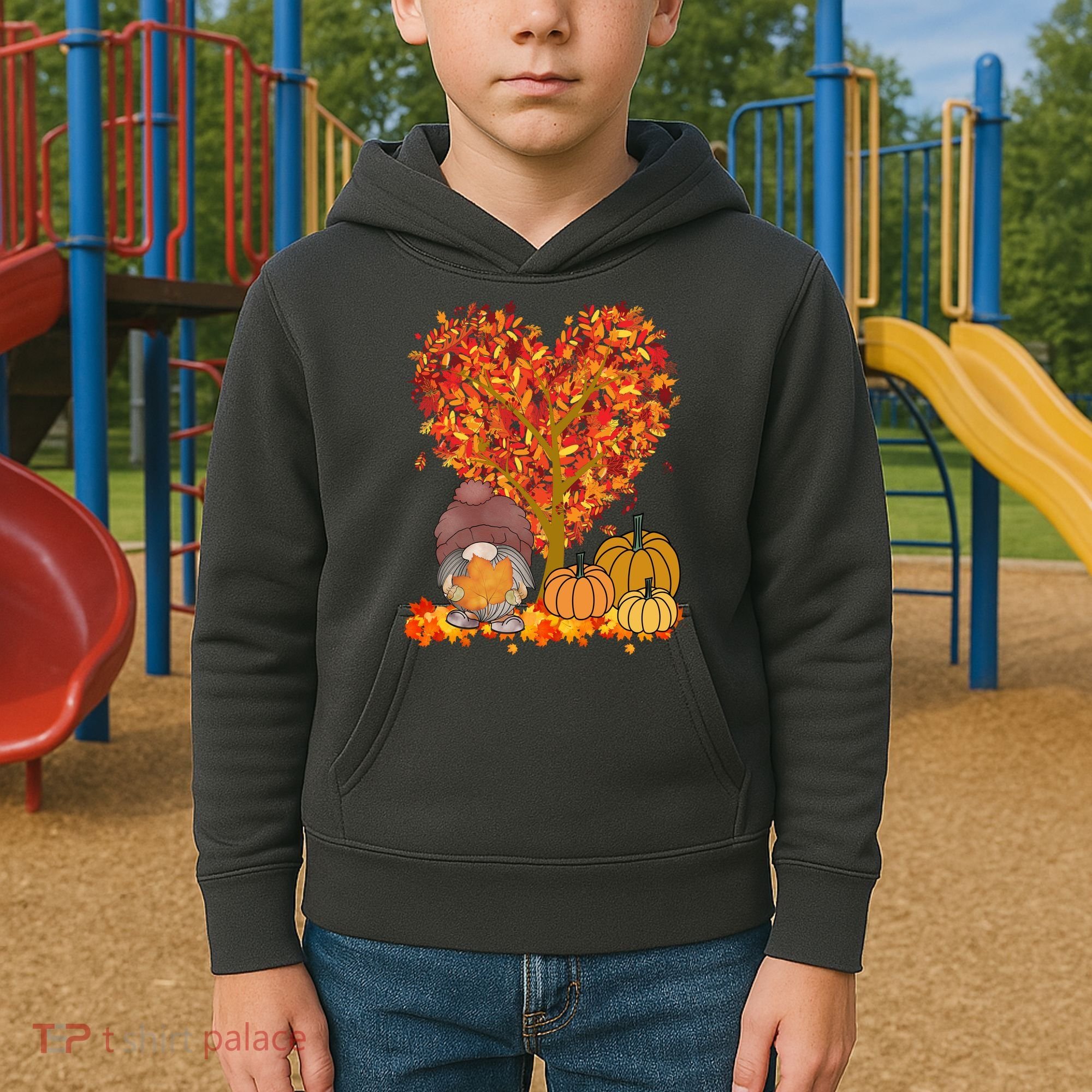 Gnome Fall Autumn Heart Cute Kids Hoodie