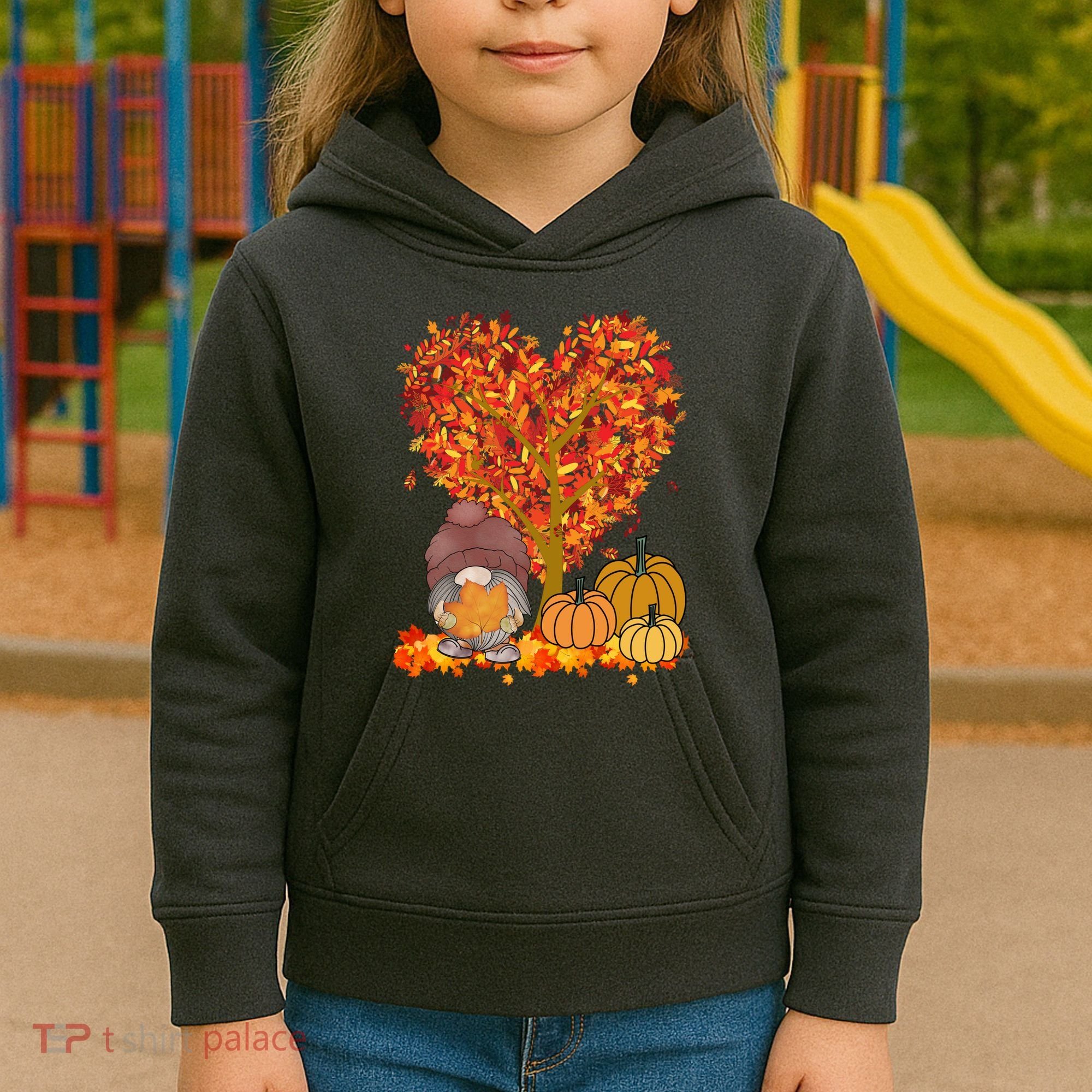 Gnome Fall Autumn Heart Cute Kids Hoodie