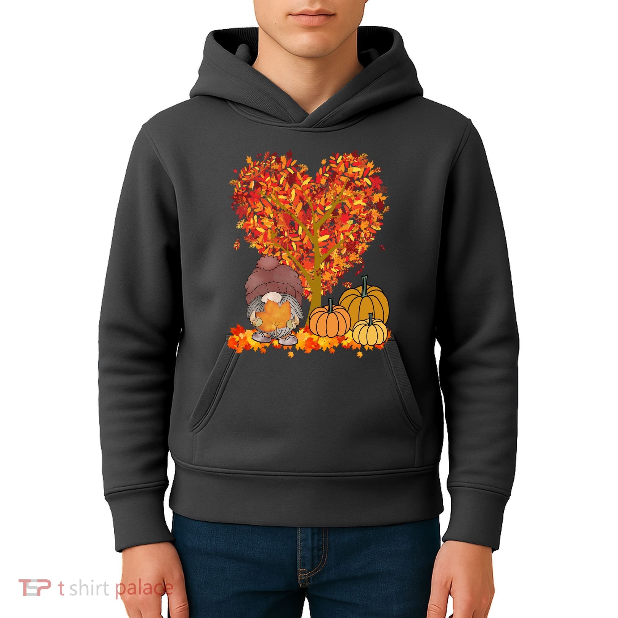 Gnome Fall Autumn Heart Cute Kids Hoodie