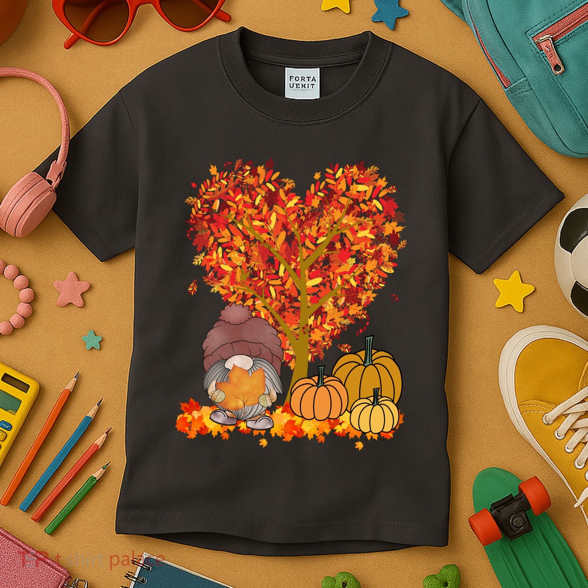 Gnome Fall Autumn Heart Cute Kids T-Shirt