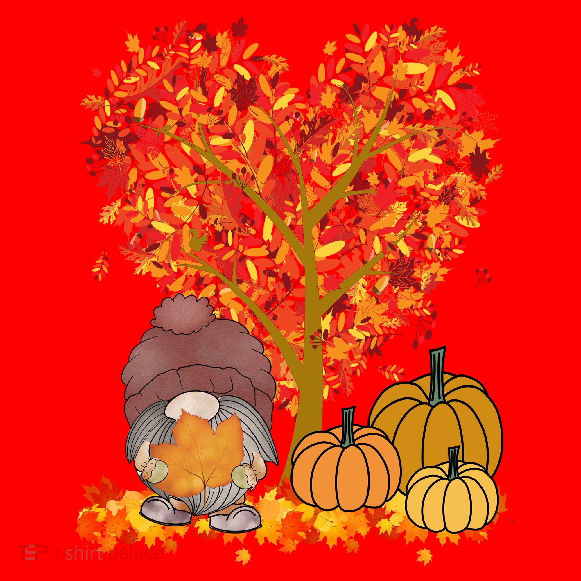 Gnome Fall Autumn Heart Cute Santa Hat
